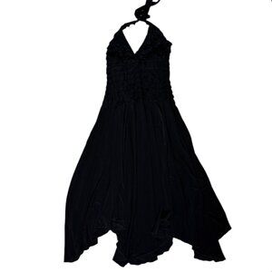Bellessa dress ruffle frilly halter fairy asymmetrical hem black stretchy 10